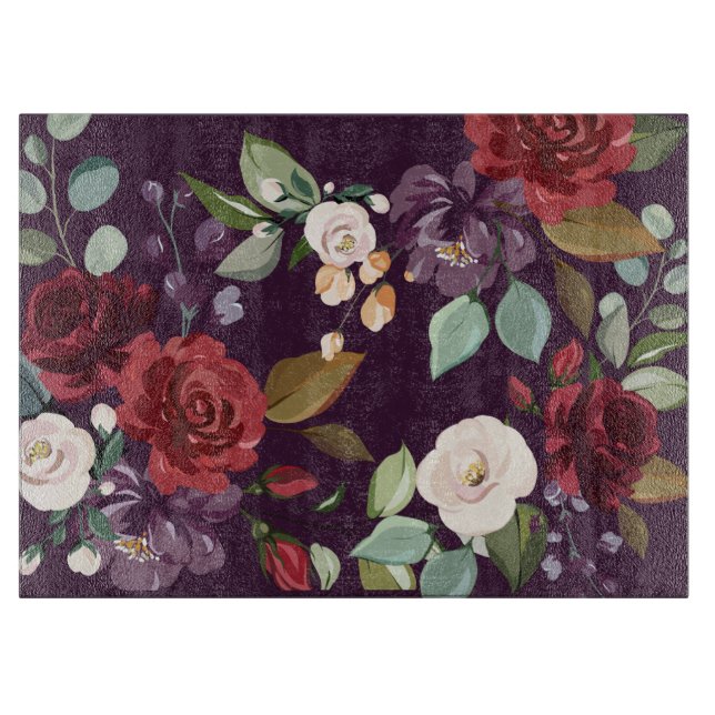 Glasschneidplatte Lila Rose Goldener Flo Schneidebrett (Vorderseite)