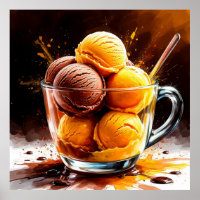 Glasschüssel mit Schokolade und Mango-Eiscreme