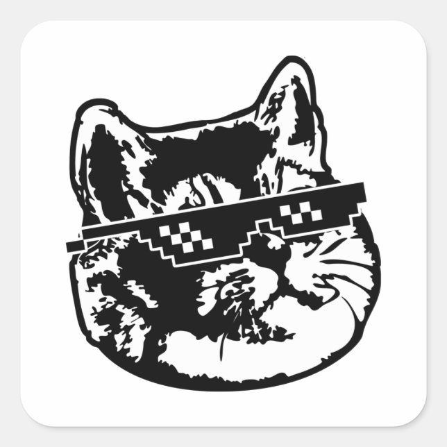 Glasses Cat Meme Quadratischer Aufkleber (Vorderseite)
