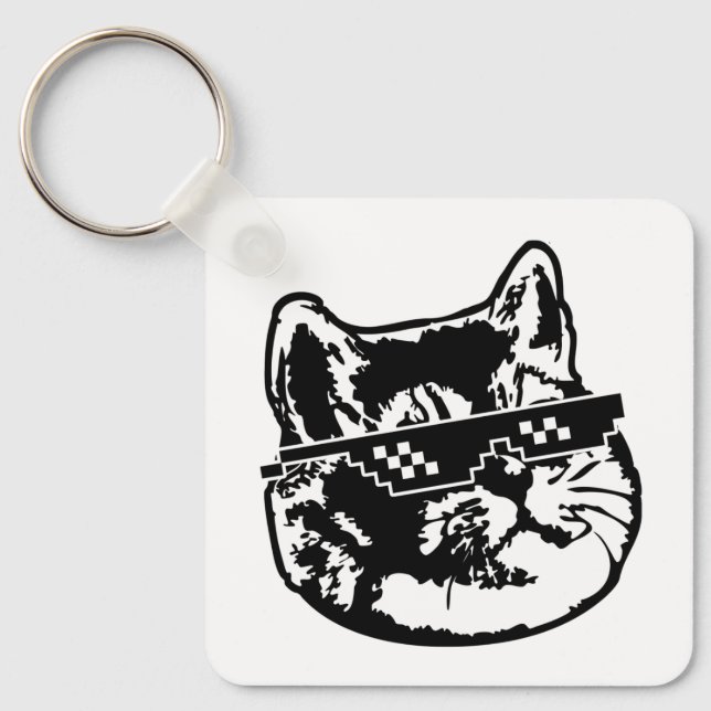 Glasses Cat Meme Schlüsselanhänger (Vorderseite)