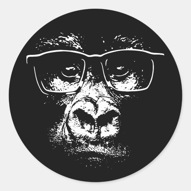 Glasses Gorilla Runder Aufkleber (Vorderseite)