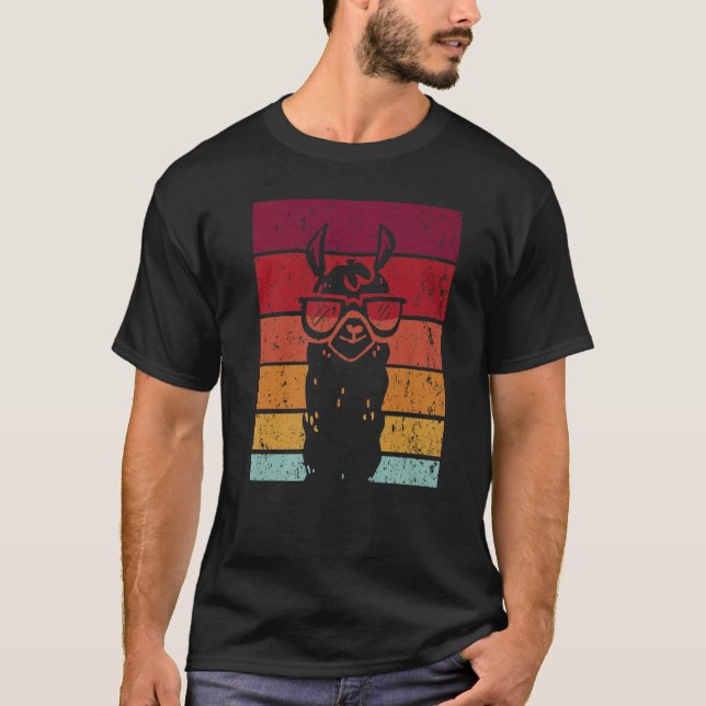 Glasses Llama Retro Style Alpaca Llama Vicuña Lami T-Shirt (Vorderseite)