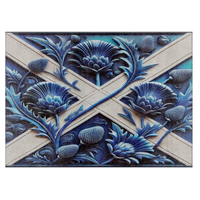 Glasspanplatte mit Scottish Thistles Design Schneidebrett (Vorderseite)