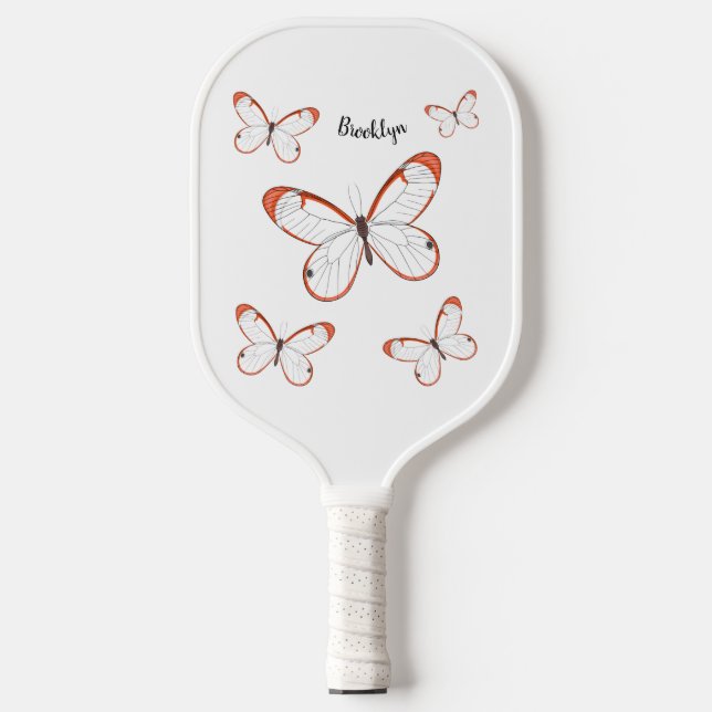 Glasswing-Schmetterling-Cartoon Pickleball Schläger (Vorderseite)