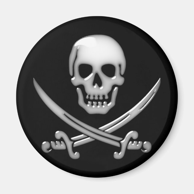 Glassy Pirate Skull & Sword Crossbones Magnet (Vorne)