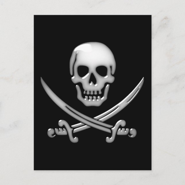 Glassy Pirate Skull & Sword Crossbones Postkarte (Vorderseite)