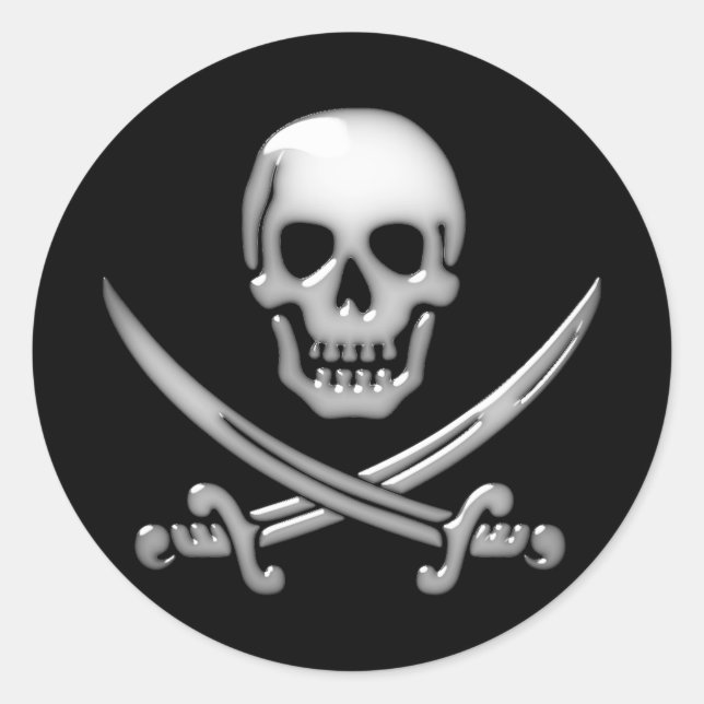 Glassy Pirate Skull & Sword Crossbones Runder Aufkleber (Vorderseite)