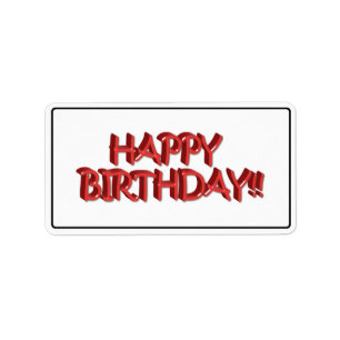 Glassy Red Happy Birthday Text Image Adressaufkleber
