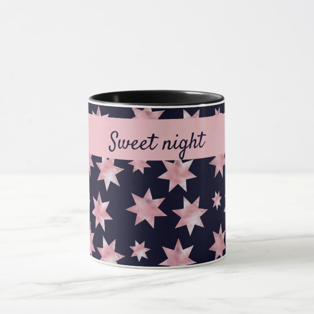 Glastersterne in Rosa auf personalisiertem Blau Tasse (Zentrum)