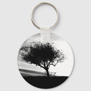 Glastonbury Hawthorn. Baum. Schwarz und Weiß. Schlüsselanhänger