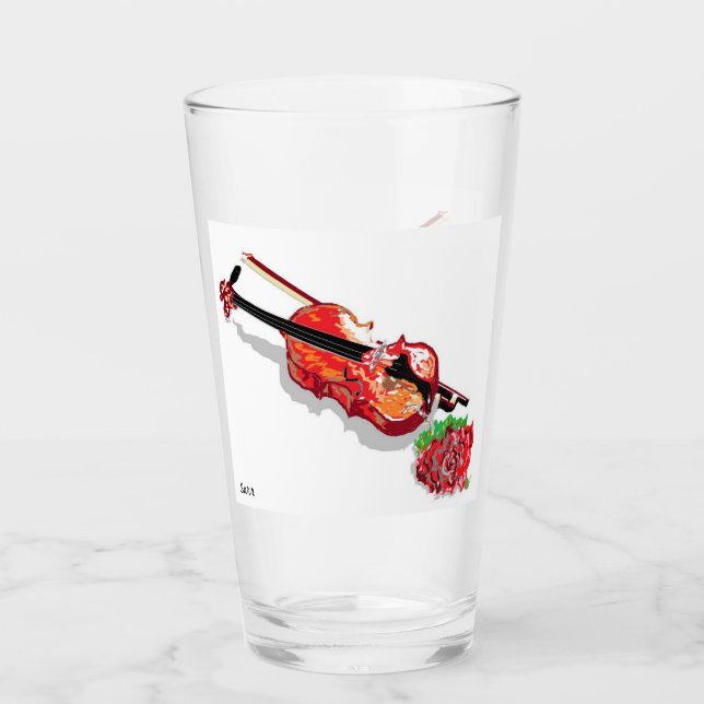 Glastumbler-Geige mit Rose Glas (Vorderseite)