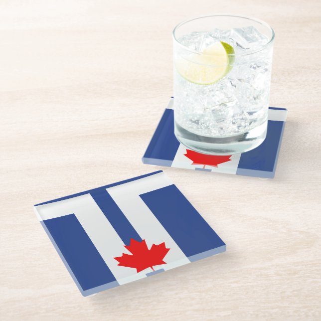 Glasuntersetzer mit Flagge von Toronto, Kanada (Schrägansicht)