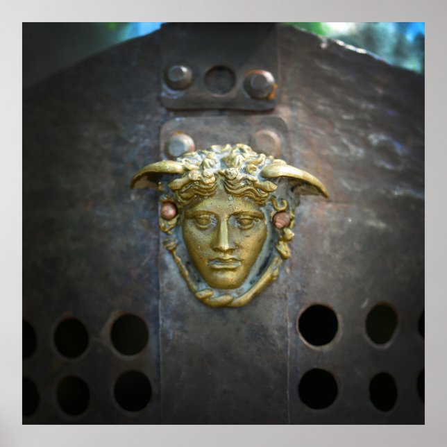 Glasurhelm Bronzesymbol des alten, dunklen hi Poster (Vorne)