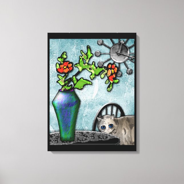 Glasvase aus Kitty und Favrile (Gallery Wrapped Ca Leinwanddruck (Vorderseite)