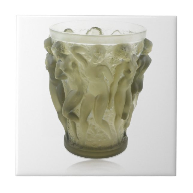 Glasvase des klaren Kunst-Dekos mit weiblichen Fliese (Vorderseite)