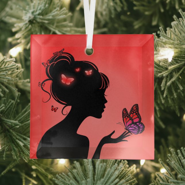 Glaszierde Rote Schmetterlinge Ornament Aus Glas (Insitu)