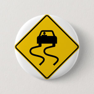 Glatt wenn nasses Landstraßen-Zeichen Button
