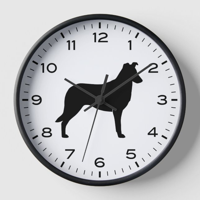 Glatte Collie Silhouette mit Nummern und Minuten Uhr (Vorderseite)