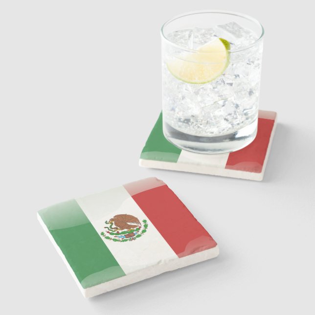 Glatte Flagge Mexikos Steinuntersetzer (Seitenansicht)