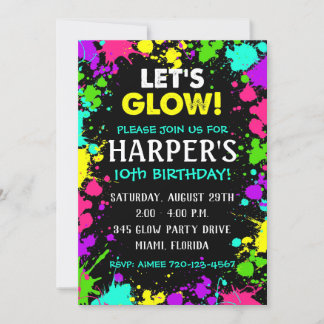 glatte Party Einladung | Glow Birthday Party Einla