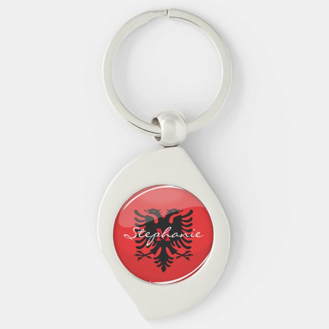 Glatte runde albanische Flagge Schlüsselanhänger (Vorderseite)