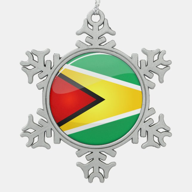 Glatte runde guyanische Flagge Schneeflocken Zinn-Ornament (Vorderseite)