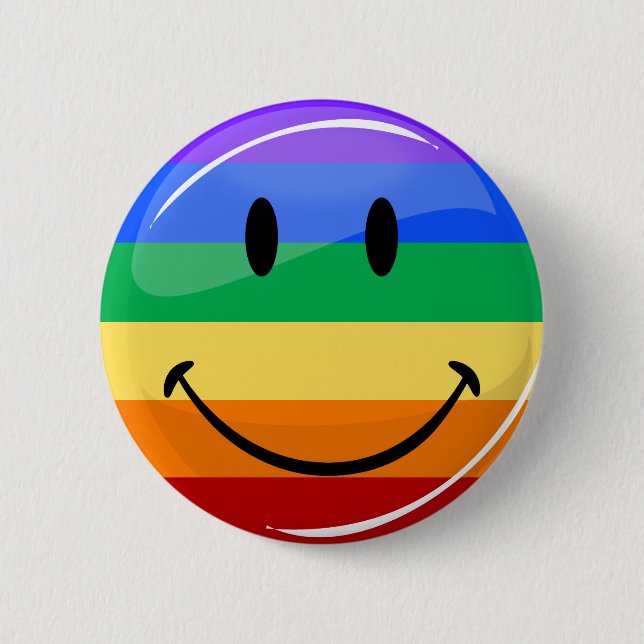 Glatte runde lächelnde Gay Pride-Flagge Button (Vorderseite)