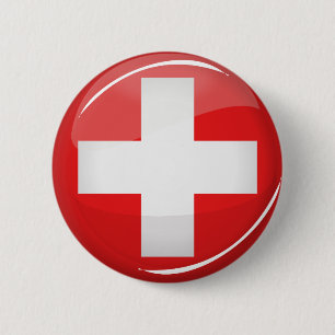 Glatte runde Schweizer Flagge Button