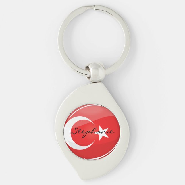 Glatte runde türkische Flagge Schlüsselanhänger (Vorderseite)
