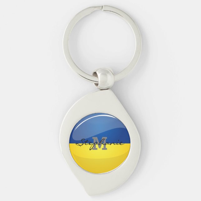 Glatte runde ukrainische Flagge Schlüsselanhänger (Vorderseite)