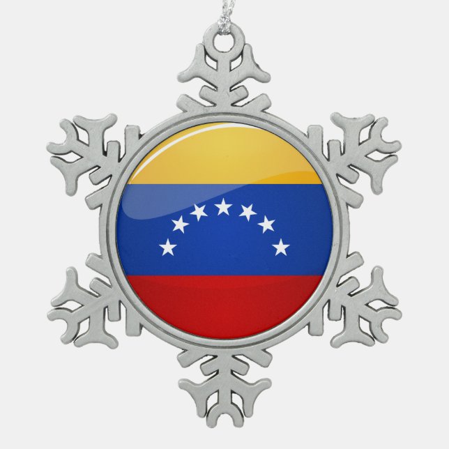 Glatte runde Venezuela-Flagge Schneeflocken Zinn-Ornament (Vorderseite)