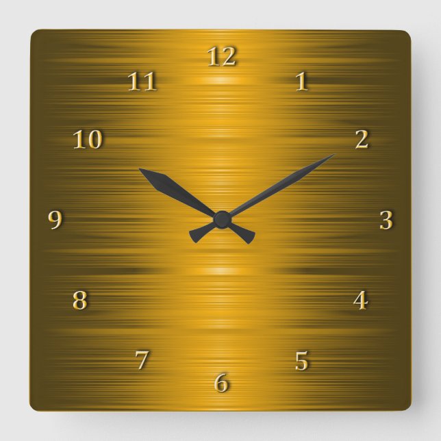 Glatte schattierte goldene quadratische Wanduhr (Vorderseite)