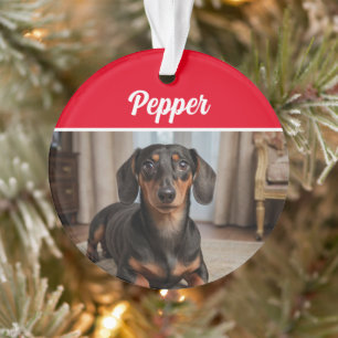 Glatter Dachshund mit Namen und Foto Weihnachten Ornament