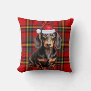 Glatter Dachshund und Holiday Plaid Weihnachtshund Kissen