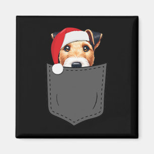 Glätter Fox Terrier Hund Weihnachtsmannmütze Weihn Magnet