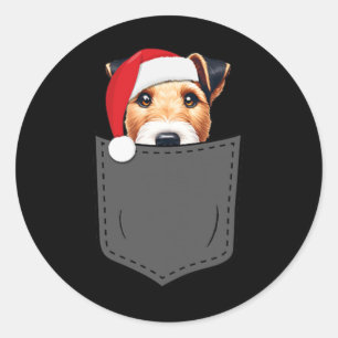 Glätter Fox Terrier Hund Weihnachtsmannmütze Weihn Runder Aufkleber