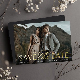 Glatter Schriftzug   Einzelnes Foto Save the Date Folieneinladung