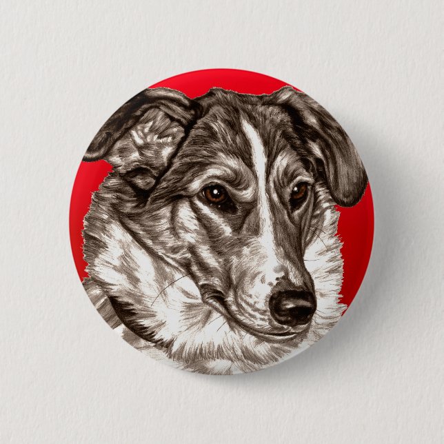 Glattes Collie-Porträt Button (Vorderseite)