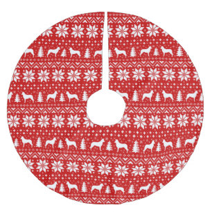 Glattes Collie-Silhouette-Weihnachtsmuster-Rot Polyester Weihnachtsbaumdecke