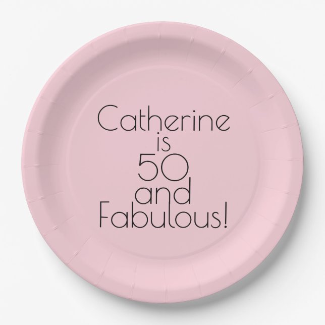Glattes Rosa "50 und fabelhafte!" Pappteller (Vorderseite)
