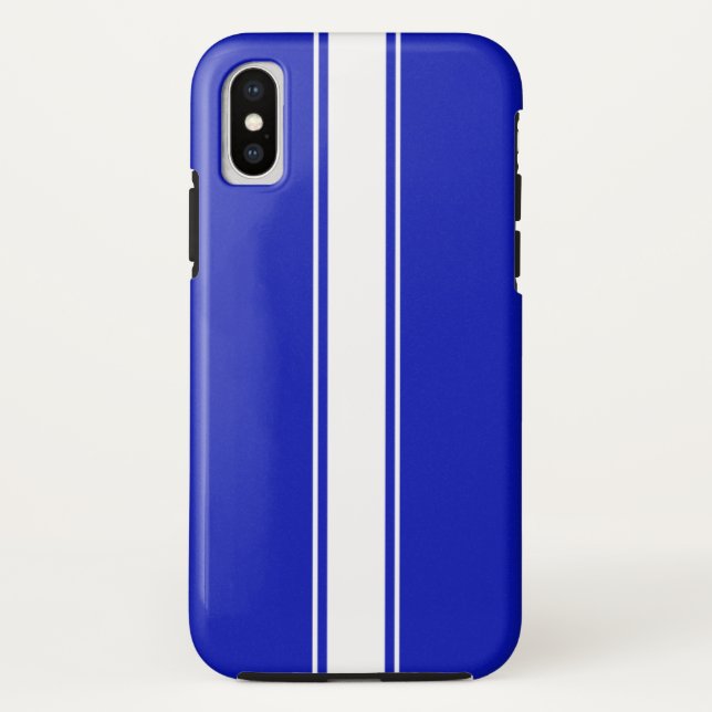 Glattes u. starkes Blau mit weißem laufendem Case-Mate iPhone Hülle (Rückseite)