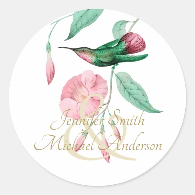 Glattrosa Hummingbird Blume Runder Aufkleber (Vorderseite)