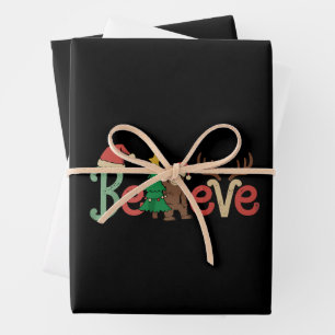 Glaube an Bigfoot Sasquatch Santa Rentier Weihnach Geschenkpapier Set