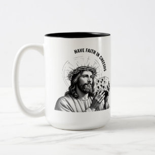 Glaube an Cheesus - Lustiges Jesus Meme Zweifarbige Tasse