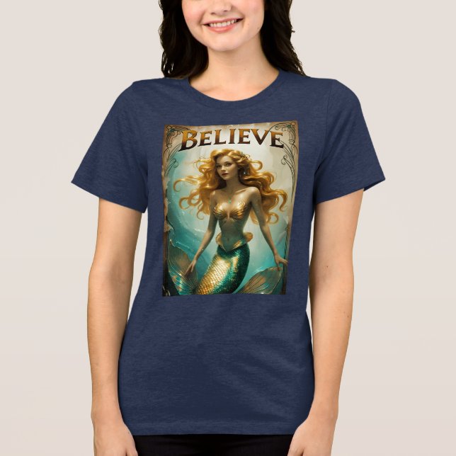Glaube an das T-Shirt der Meerjungfrau - Ozeanmagi Tri-Blend Shirt (Vorderseite)