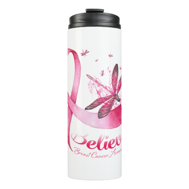 Glaube an den Rosa-Ribbon-Brustkrebs des Dragonfly Thermosbecher (Vorderseite)