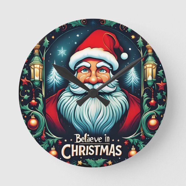 Glaube an die Magie des Weihnachtsfestes Runde Wanduhr (Vorderseite)