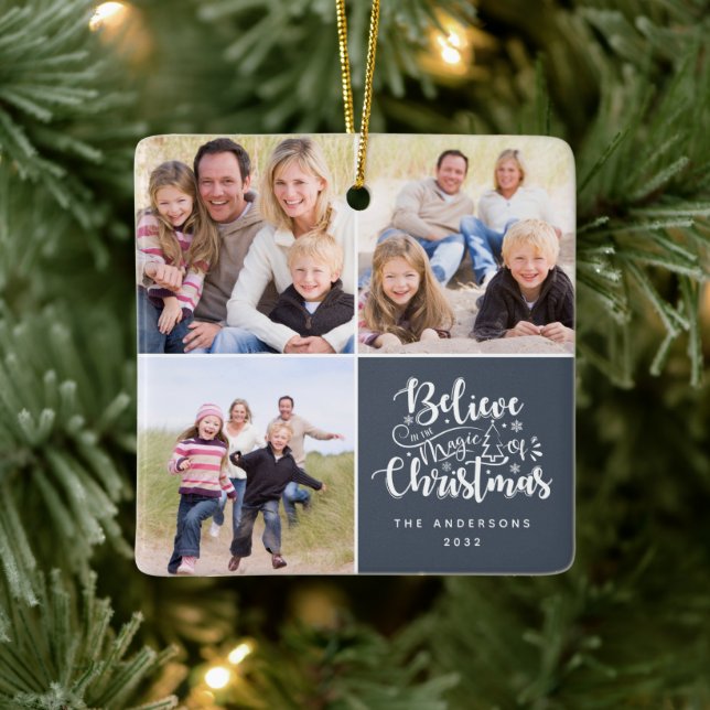 Glaube an die Magie des Weihnachtsgeburts Foto Keramikornament (Baum)