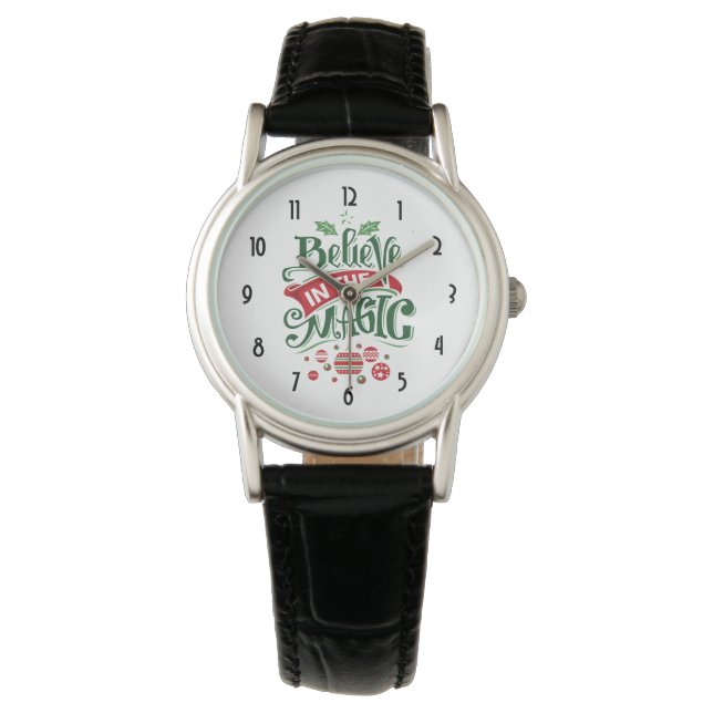 Glaube an die Weihnachtstypografie der Magie Armbanduhr (Vorderseite)