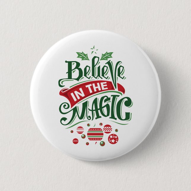 Glaube an die Weihnachtstypografie der Magie Button (Vorderseite)
